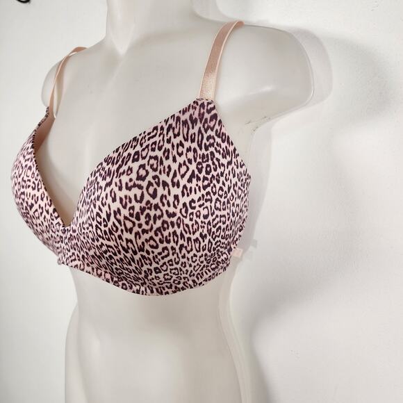 Victoria's Secret Padded No Wire Bra Size 34DDD Pink Leopard Print Push Up Sexy - Picture 4 of 15